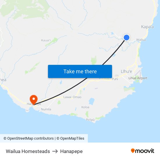 Wailua Homesteads to Hanapepe map