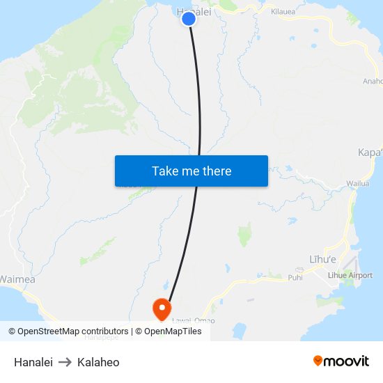 Hanalei to Kalaheo map