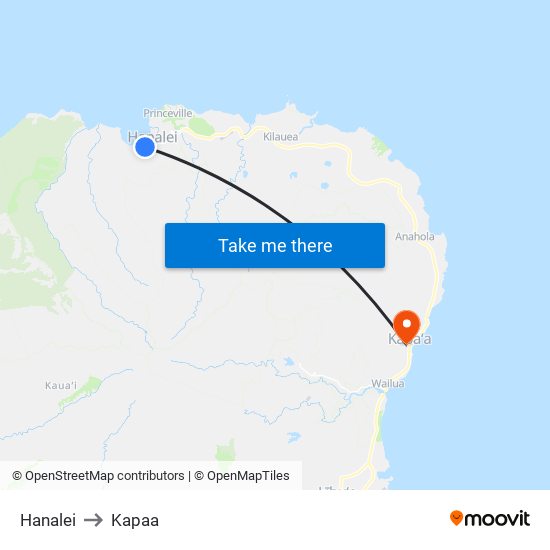 Hanalei to Kapaa map