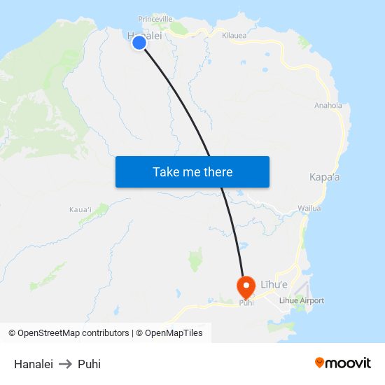 Hanalei to Puhi map