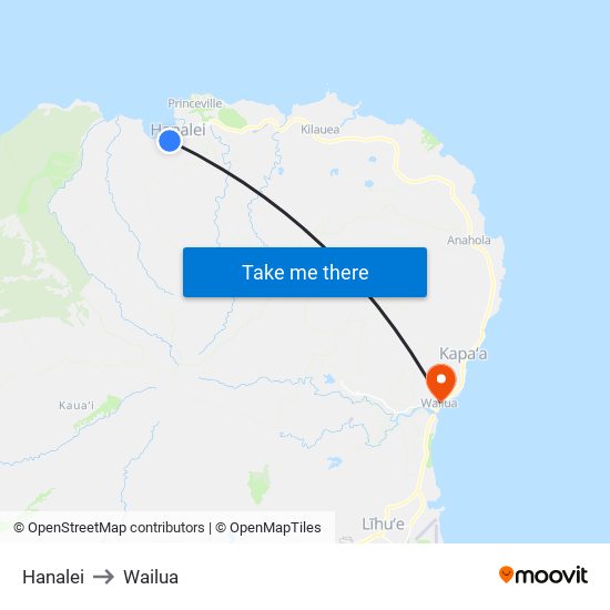 Hanalei to Wailua map