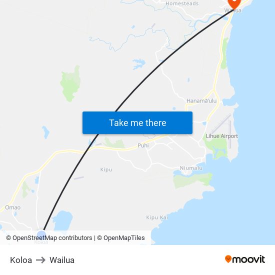 Koloa to Wailua map