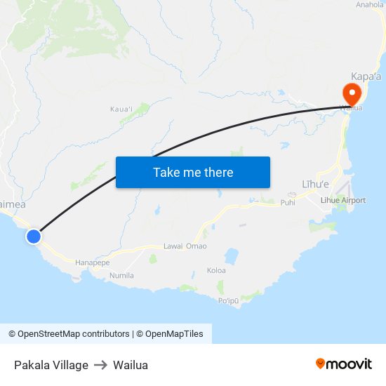 Pakala Village to Wailua map