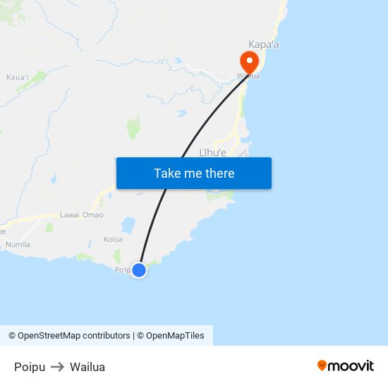 Poipu to Wailua map