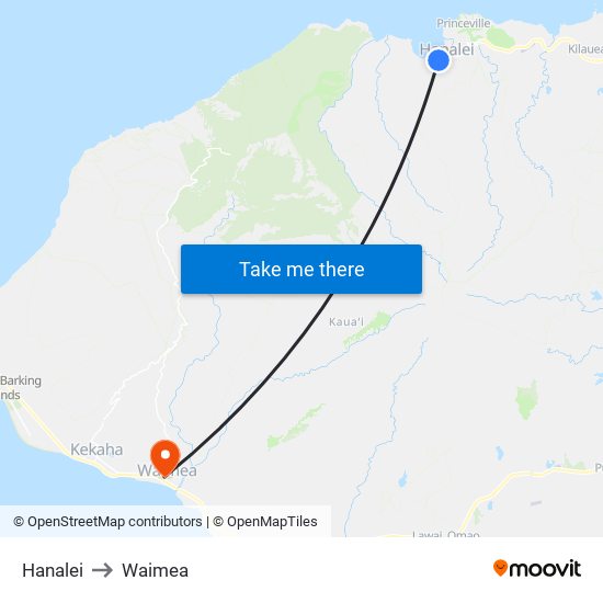 Hanalei to Waimea map