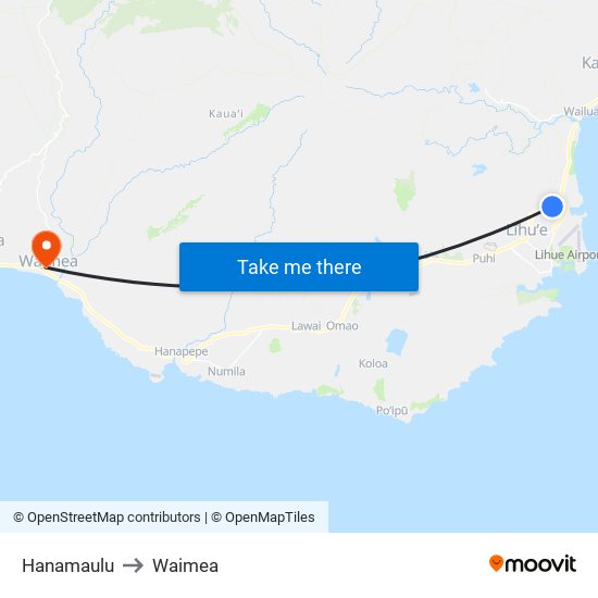 Hanamaulu to Waimea map