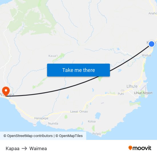 Kapaa to Waimea map