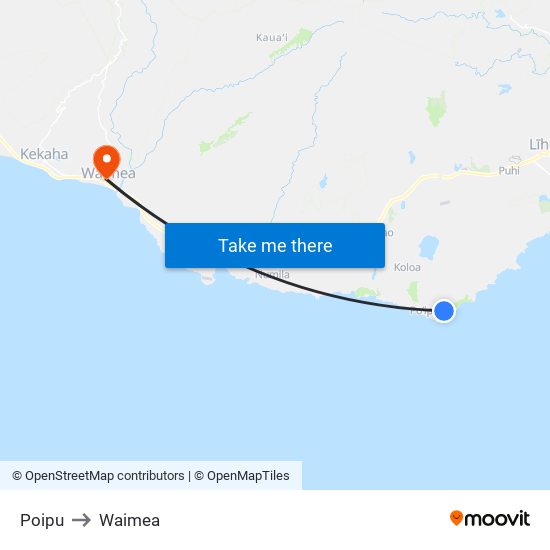 Poipu to Waimea map