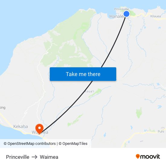 Princeville to Waimea map