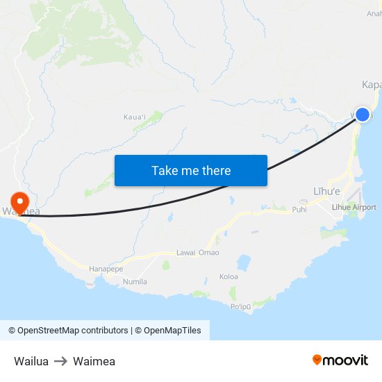 Wailua to Waimea map