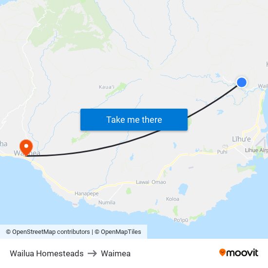 Wailua Homesteads to Waimea map