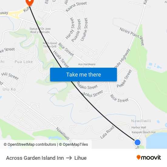 Across Garden Island Inn to Lihue map