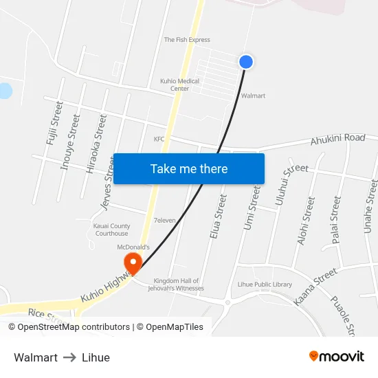 Walmart to Lihue map