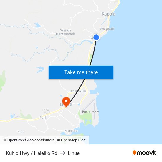 Kuhio Hwy / Haleilio Rd to Lihue map