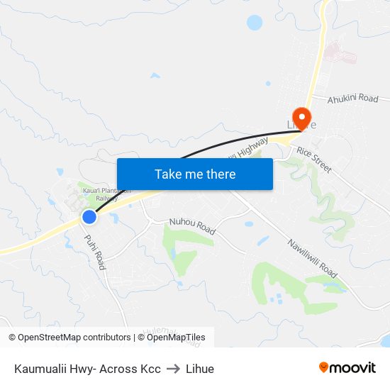 Kaumualii Hwy-  Across Kcc to Lihue map