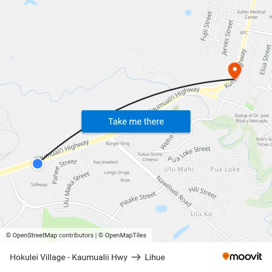 Hokulei Village - Kaumualii Hwy to Lihue map
