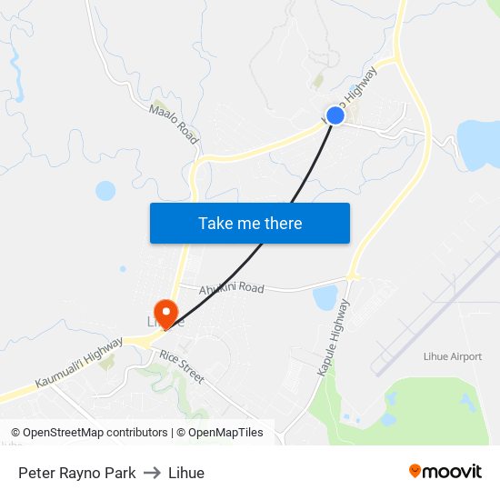 Peter Rayno Park to Lihue map