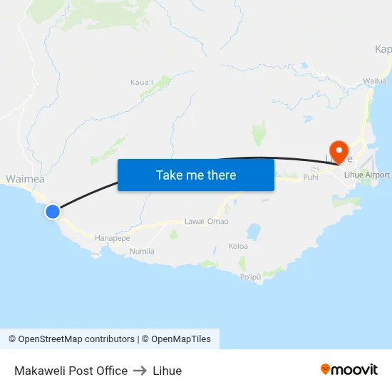Makaweli Post Office to Lihue map
