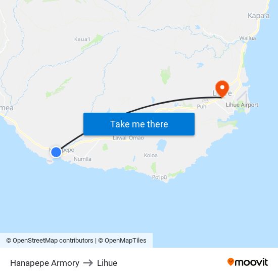 Hanapepe Armory to Lihue map