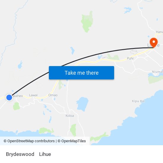 Brydeswood to Lihue map