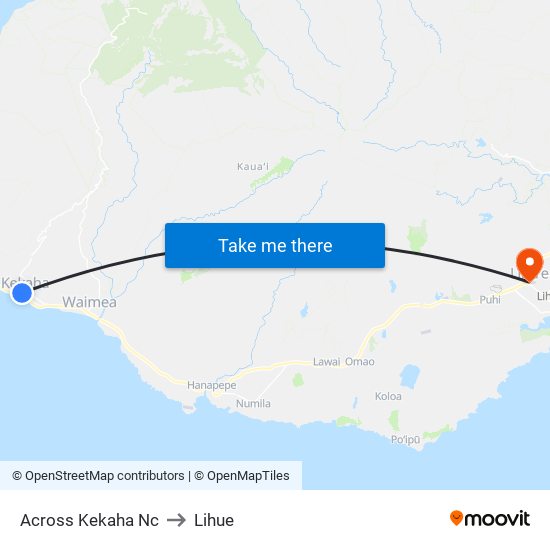 Across Kekaha Nc to Lihue map