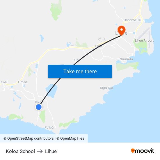 Koloa School to Lihue map