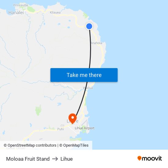 Moloaa Fruit Stand to Lihue map