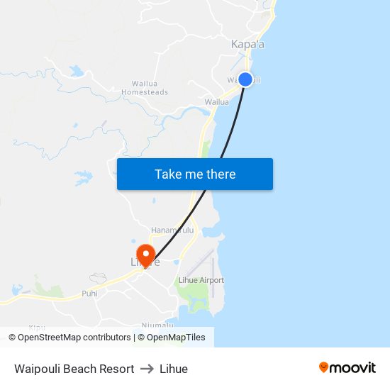 Waipouli Beach Resort to Lihue map