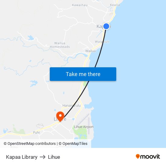 Kapaa Library to Lihue map