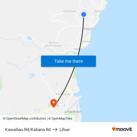 Kawaihau Rd/Kahana Rd to Lihue map