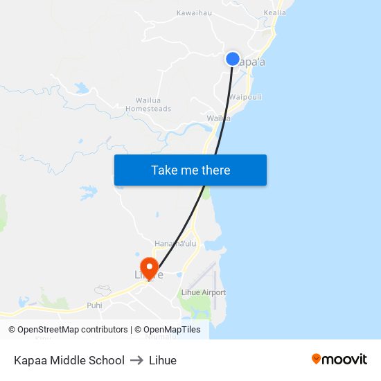 Kapaa Middle School to Lihue map