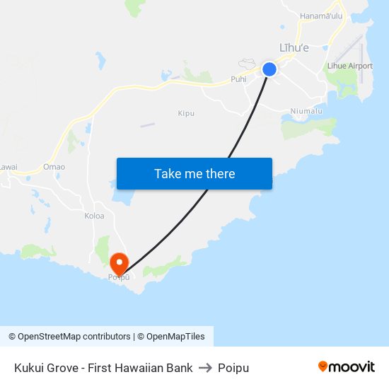 Kukui Grove - First Hawaiian Bank to Poipu map