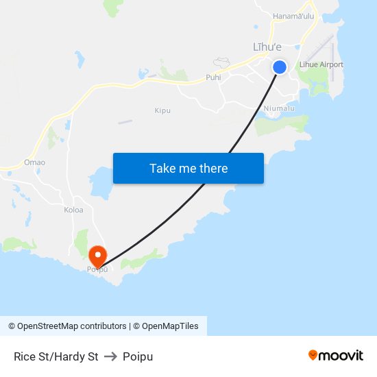 Rice St/Hardy St to Poipu map