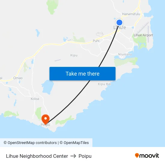 Lihue Neighborhood Center to Poipu map