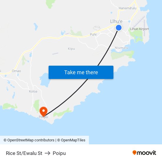 Rice St/Ewalu St to Poipu map