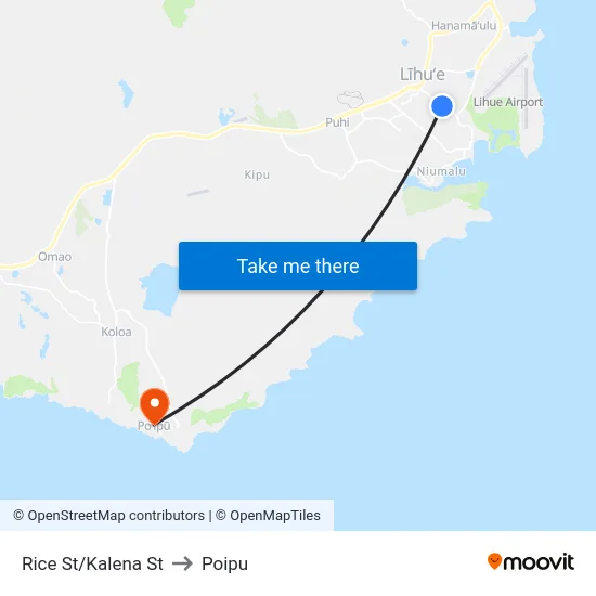 Rice St/Kalena St to Poipu map