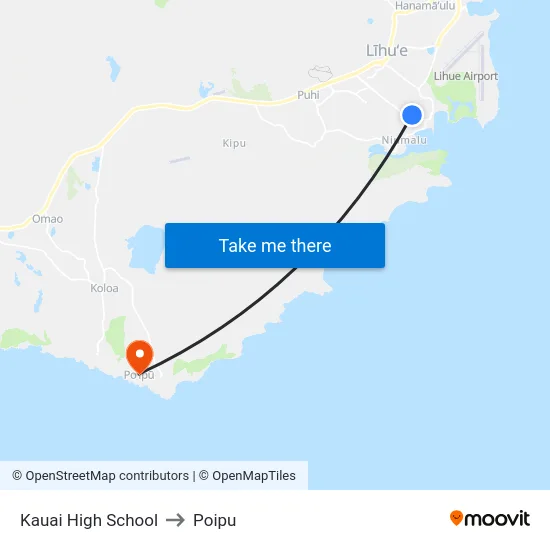 Kauai High School to Poipu map