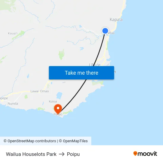 Wailua Houselots Park to Poipu map