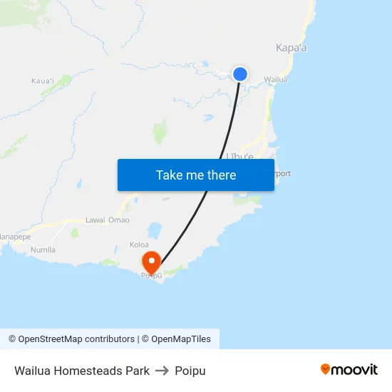 Wailua Homesteads Park to Poipu map