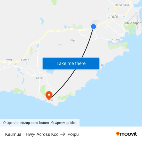 Kaumualii Hwy-  Across Kcc to Poipu map