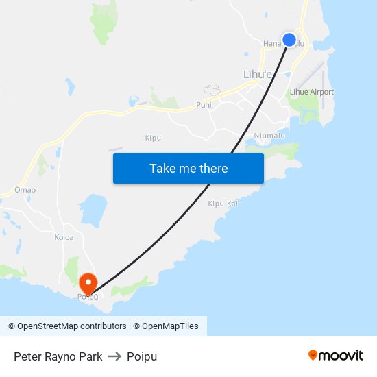 Peter Rayno Park to Poipu map