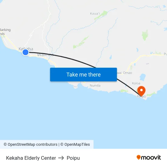 Kekaha Elderly Center to Poipu map