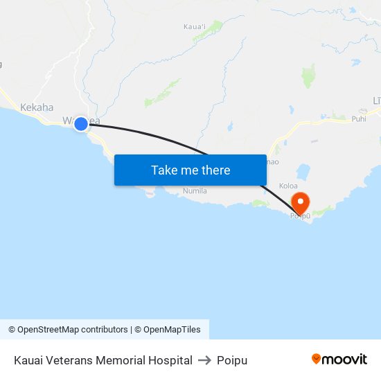 Kauai Veterans Memorial Hospital to Poipu map