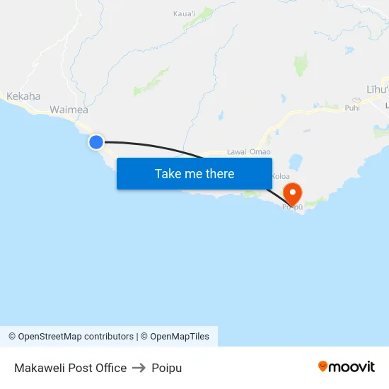 Makaweli Post Office to Poipu map