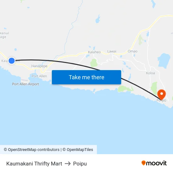 Kaumakani Thrifty Mart to Poipu map