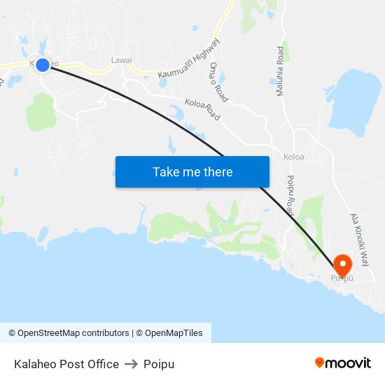 Kalaheo Post Office to Poipu map