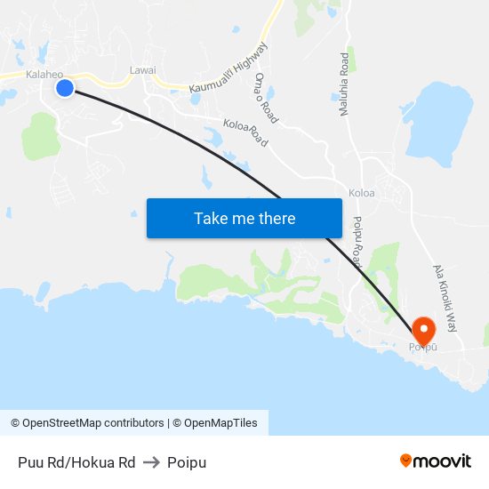 Puu Rd/Hokua Rd to Poipu map