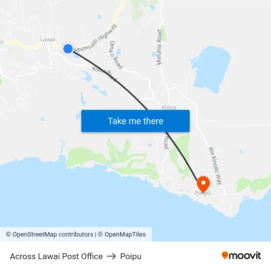 Across Lawai Post Office to Poipu map