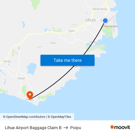 Lihue Airport Baggage Claim B to Poipu map