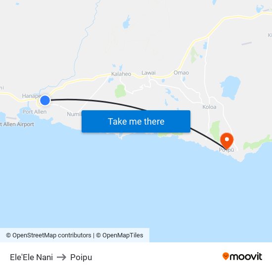 Ele'Ele Nani to Poipu map